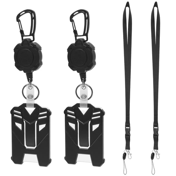 Grusce 2 Pack Badge Holder Retractable Clip, Heavy Duty Carabiner Badge, Reel Keychain with Lanyard ID Cards Holder, 2 ID Badge Holder and 2 Detachable Lanyard Strap for Name Card