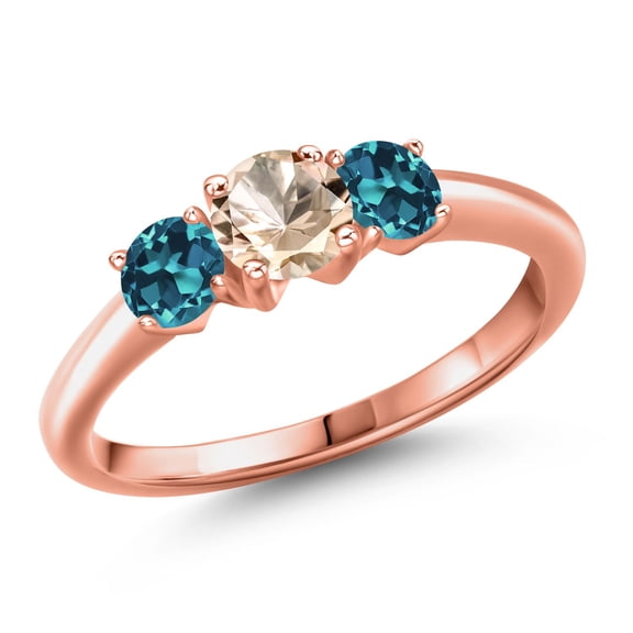 Gem Stone King 18K Rose Gold Plated Silver Peach Morganite and London Blue Topaz Engagement Ring for Women | 1.06 Cttw | Round 5MM | Gemstone October Birthstone | Size 8