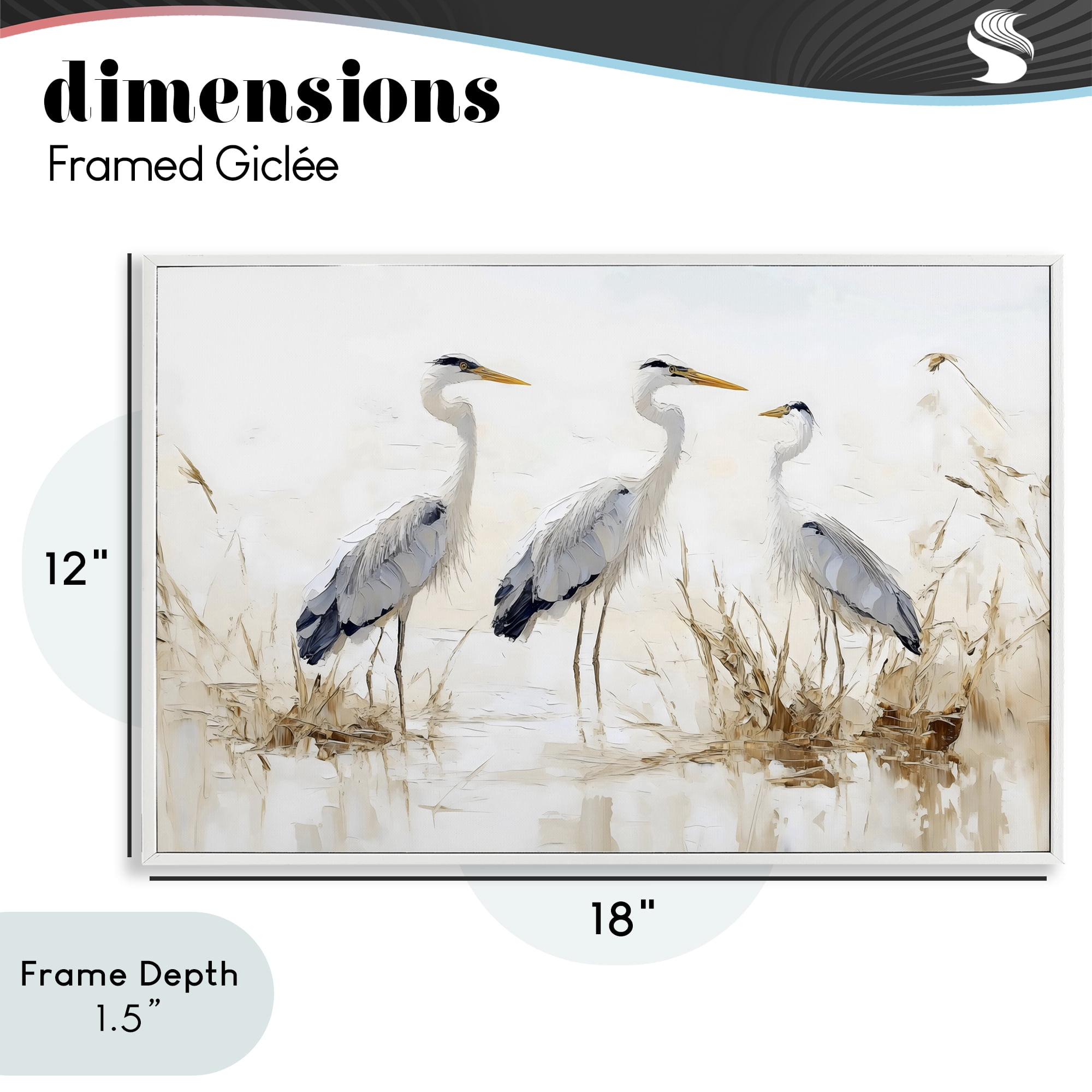 Stupell Industries Neutral Blue Herons in Reeds White Framed Giclee Art, design by LSR Design Studio
