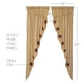 thumbnail image 3 of VHC Brands Burlap Natural with Burgundy Stars Primitive 84"x36"x18" Prairie Panel Pair Tan Rod Pocket Stenciled Cotton Drawstring Ties Window Curtains, 3 of 5