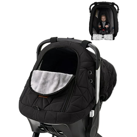Car Seat Cover Baby Winter: Sprouterie Carseat Canopy for Babies - Infant Cold Weather Shield with Zipper Peeping Window Warm and Cozy Waterproof Universal Fitted Black for Boy Girl Neutral Newborn