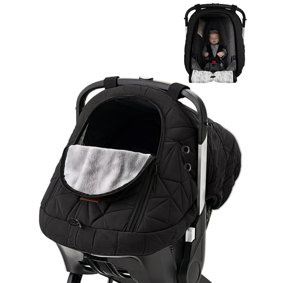 Car Seat Cover Baby Winter: Sprouterie Carseat Canopy for Babies - Infant Cold Weather Shield with Zipper Peeping Window Warm and Cozy Waterproof Universal Fitted Black for Boy Girl Neutral Newborn