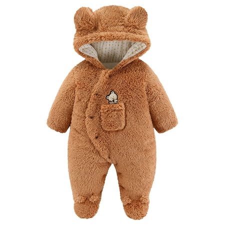 

ZHUASHUM Newborn Infant Baby Boys Girls Cartoon Bear Hooded Romper Fleece Jumpsuit Coat