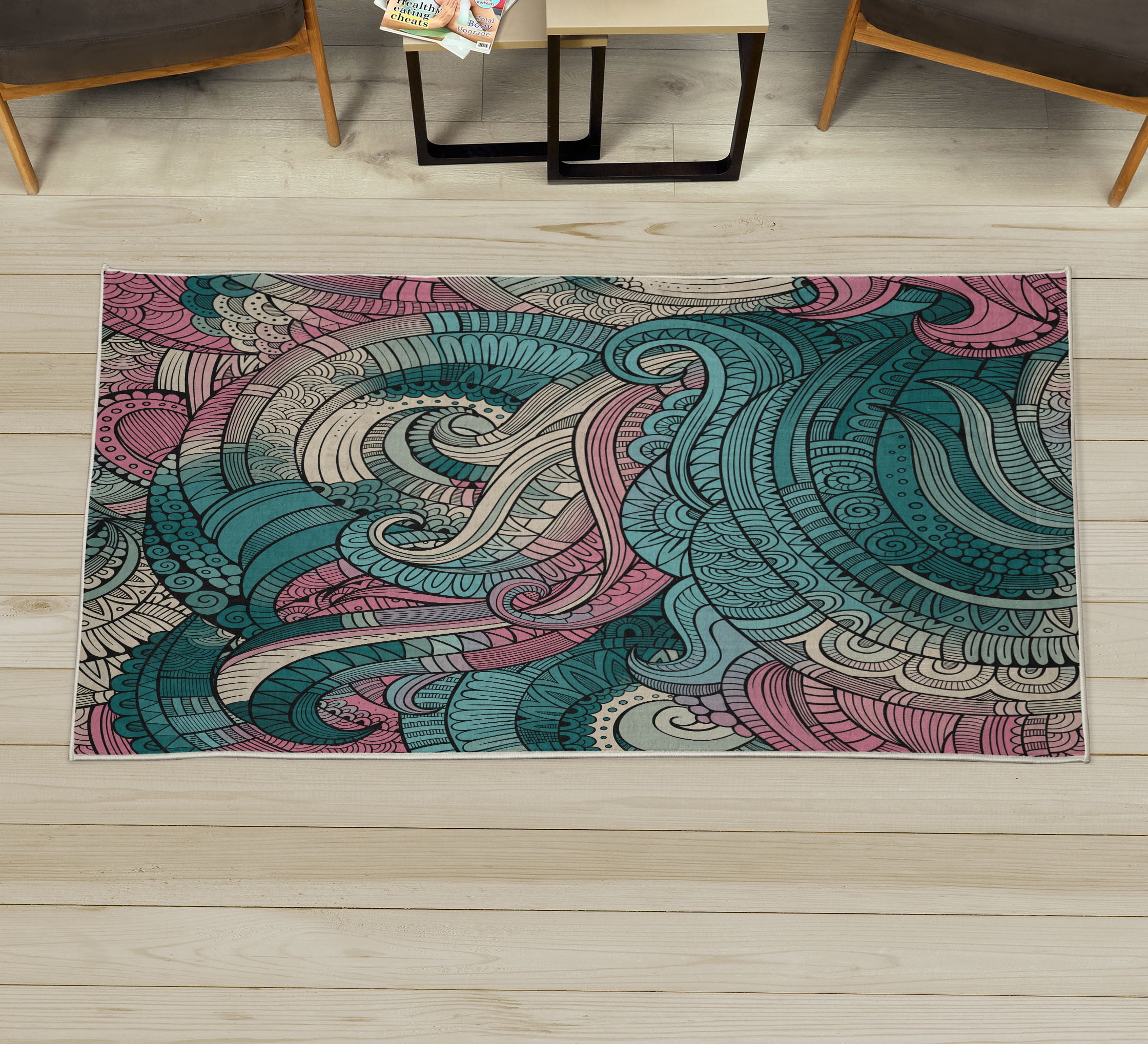 Subtle Abstract Pattern On Rug Abstract Decorative Rug, Ocean Inspired Graphic Paisley Pattern Swirled ...