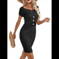 thumbnail image 2 of Vestido Informal de Verano de Punto para Mujer, Corta, Cuello Redondo, Corte Entallado, Estilo Camiseta, Vestidos Ajustados Negro XL, 2 of 9