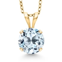 Gem Stone King 14K Yellow Gold Sky Blue Topaz Pendant Necklace for Women | 1.00 Cttw | Gemstone November Birthstone | Round 6MM | With 18 inch Silver Chain