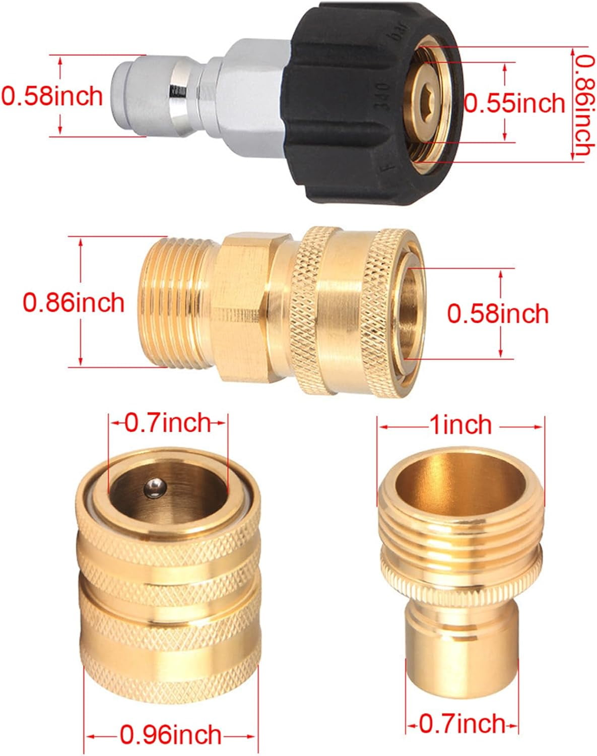 16 Packs Pressure Washer Adapter Set Quick Disconnect Kit 3/8 Inch to Quick Release Plug M22 Swivel to 1/2 Inch Quick Connect Hose Fittings Kit 3/4 Inch Swivel Female Male for Garden Hoses