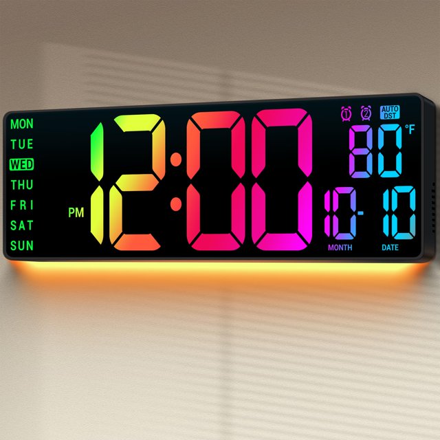 Reloj de pared ANSOPER digital grande de 16,5 pulgadas con 11 colores RGB