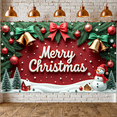 thumbnail image 4 of Red Background Christmas Banner Pine Garland Gold Bells Snowman Design Holiday Decoration for Christmas Party Indoor Decoration Winter Celebration, 4 of 9