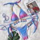 thumbnail image 3 of Traje de baño de mujer con estampado de degradado y tirantes sexy, bikini de cristal con diamantes y concha, 3 of 6