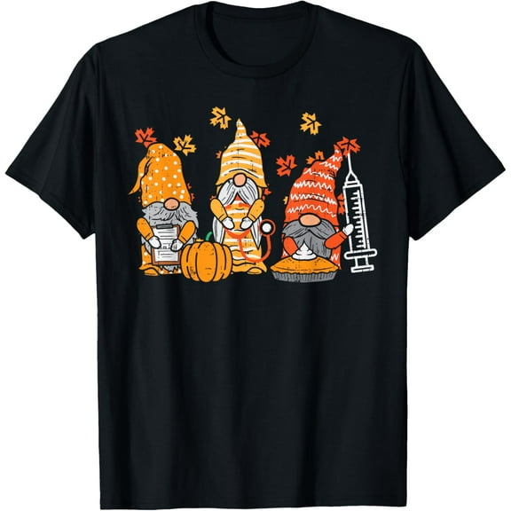 Thanksgiving Nurse Gnomes Fall Scrub Top Autumn RN Women T-ShirtMen's and women's short-sleeved pure cotton shirts