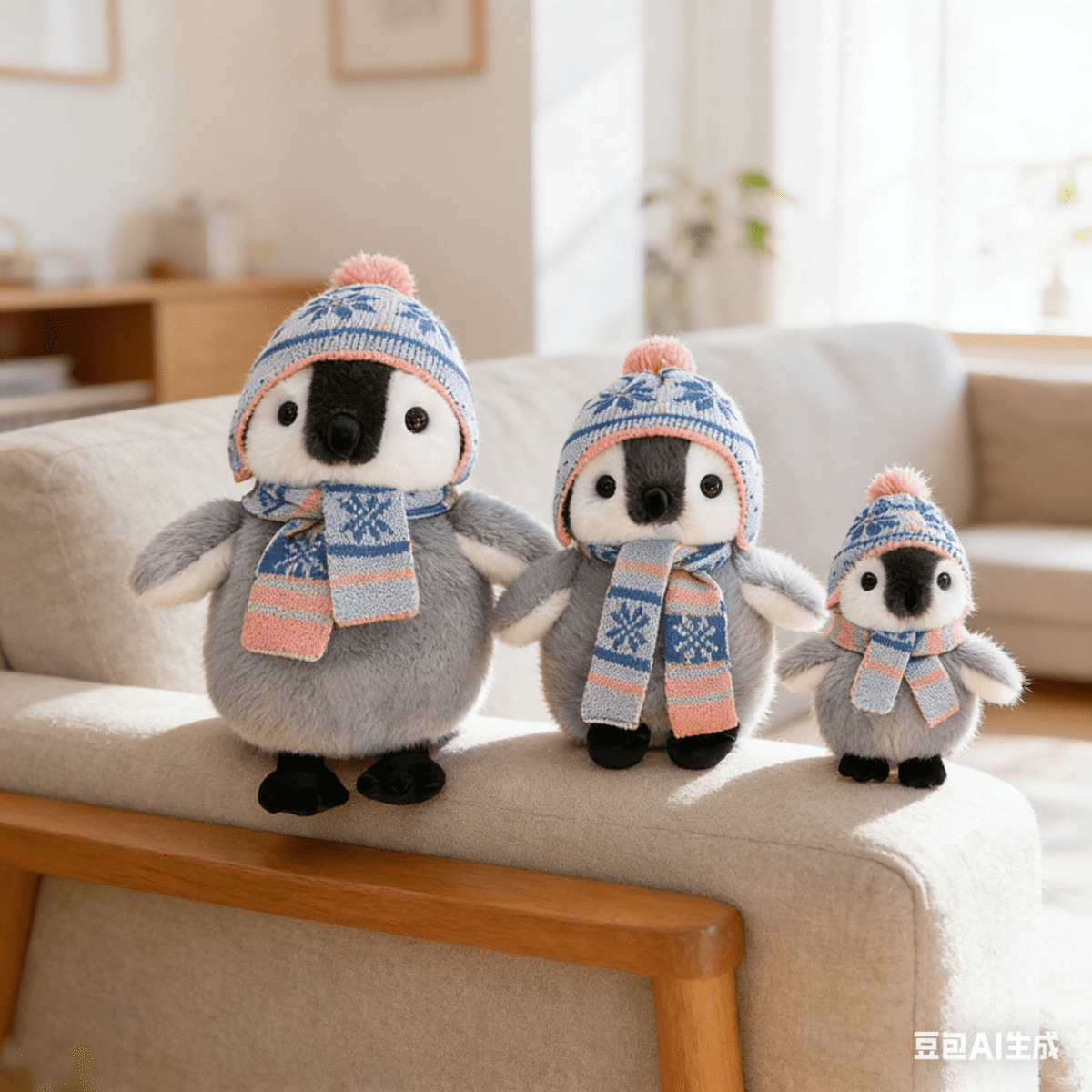 Penguin Stuffed Animal with Knit Hat Scarf for Adults Women, Weighted Sitting Soft Cuddly Plush Toy Gifts for Birthday Holiday Winter Valentine-9.06''