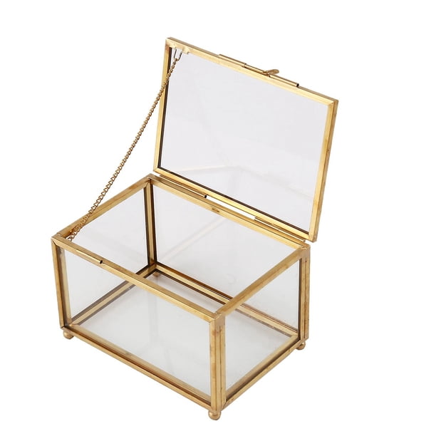Caja de joyería de estilo de vidrio geométrico, contenedor de mesa para exhibir recuerdos de joyería, decoración del hogar
