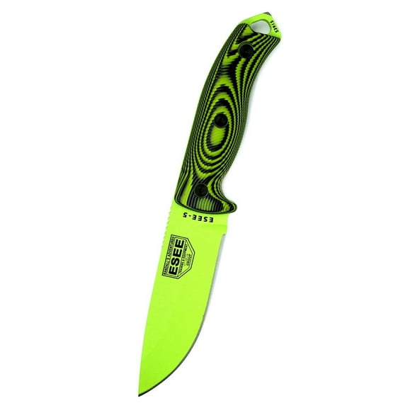 ESEE Knives ESEE 5 Fixed Blade Knife 5.25in Plain Venom Green 3D Swirled G10 Micarta ESEE5PVG007
