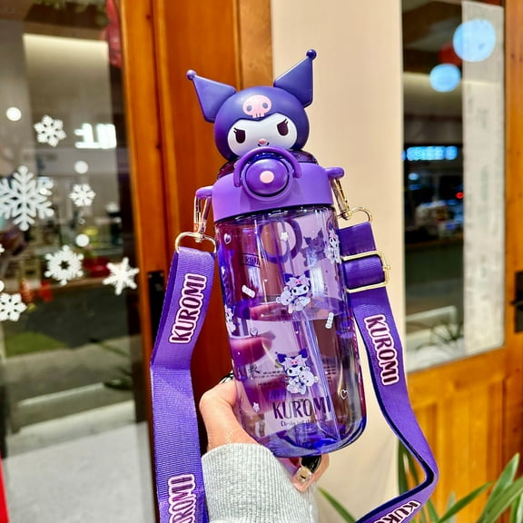 YOSENING 650ML/22OZ Cute Kuromi Cup with Straw - Portable Water Bottle with Shoulder Strap for Kids, Boys & Girls QQH624-1882