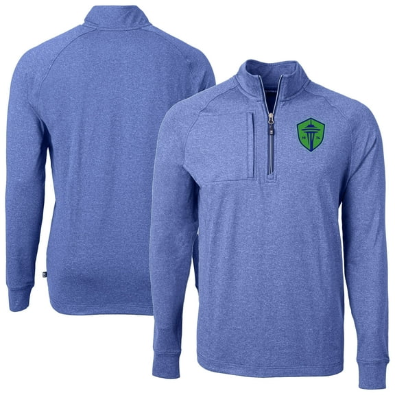 Men's Cutter & Buck Heather Blue Seattle Sounders FC Big & Tall Adapt Eco Knit Quarter-Zip Top