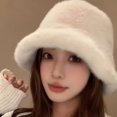 thumbnail image 5 of Sunjoy Tech Winter Women Hat Thick Fuzzy Plush Faux Fur Fisherman Hat Heat Retention Windproof Solid Color Short Brim Hat for Outdoor Cycling Skiing, 5 of 8