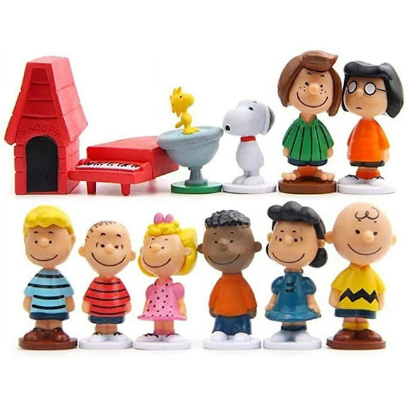 Cute 12 Pcs Cartoon Character Peanuts,Red House and Dog Set 2 Inch Mini Action Figures Set Cake Topper Table Decoration Cute Gift for Kids and Fans