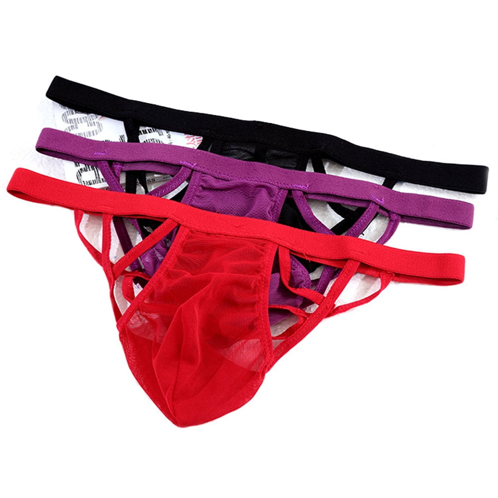 Men's 3 Colors Pack Sexy Underwear Ice Silky GStrings Waistband Bikini