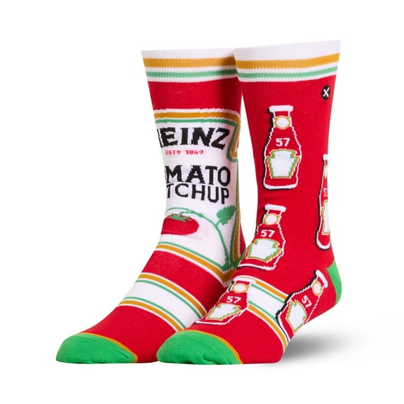 Cool Socks – Heinz Ketchup Split Crew Socks – Size Large for Men & Women – Classic Red Bottle