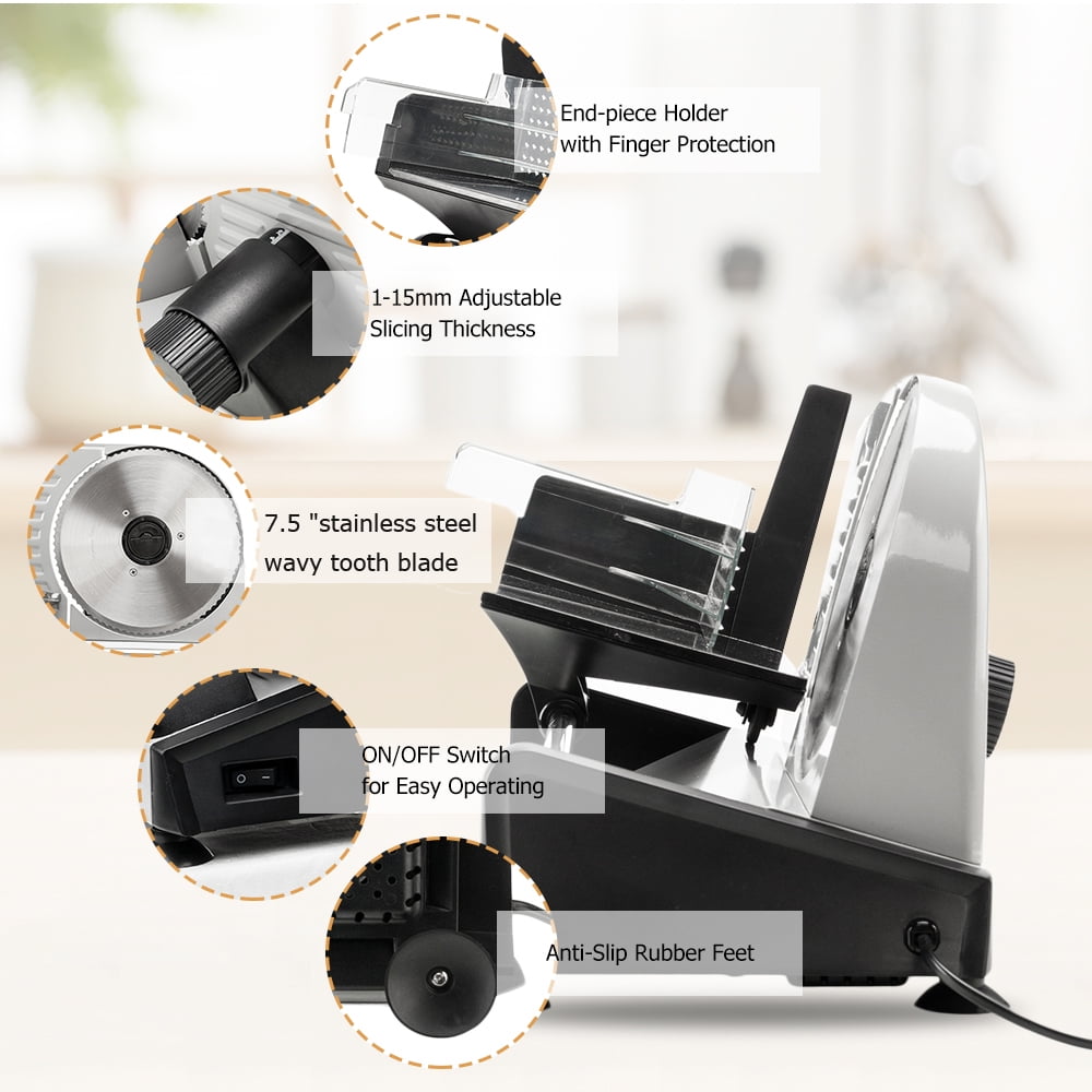 Lowestbest 110V/150W 7.5" Semi-automatic Gear Cutter, Machine Home Deli Food Slicer, Gray Lowestbest 110V/150W 7.5" Semi-automatic Gear Cutter, Machine Home Deli Food Slicer, Gray