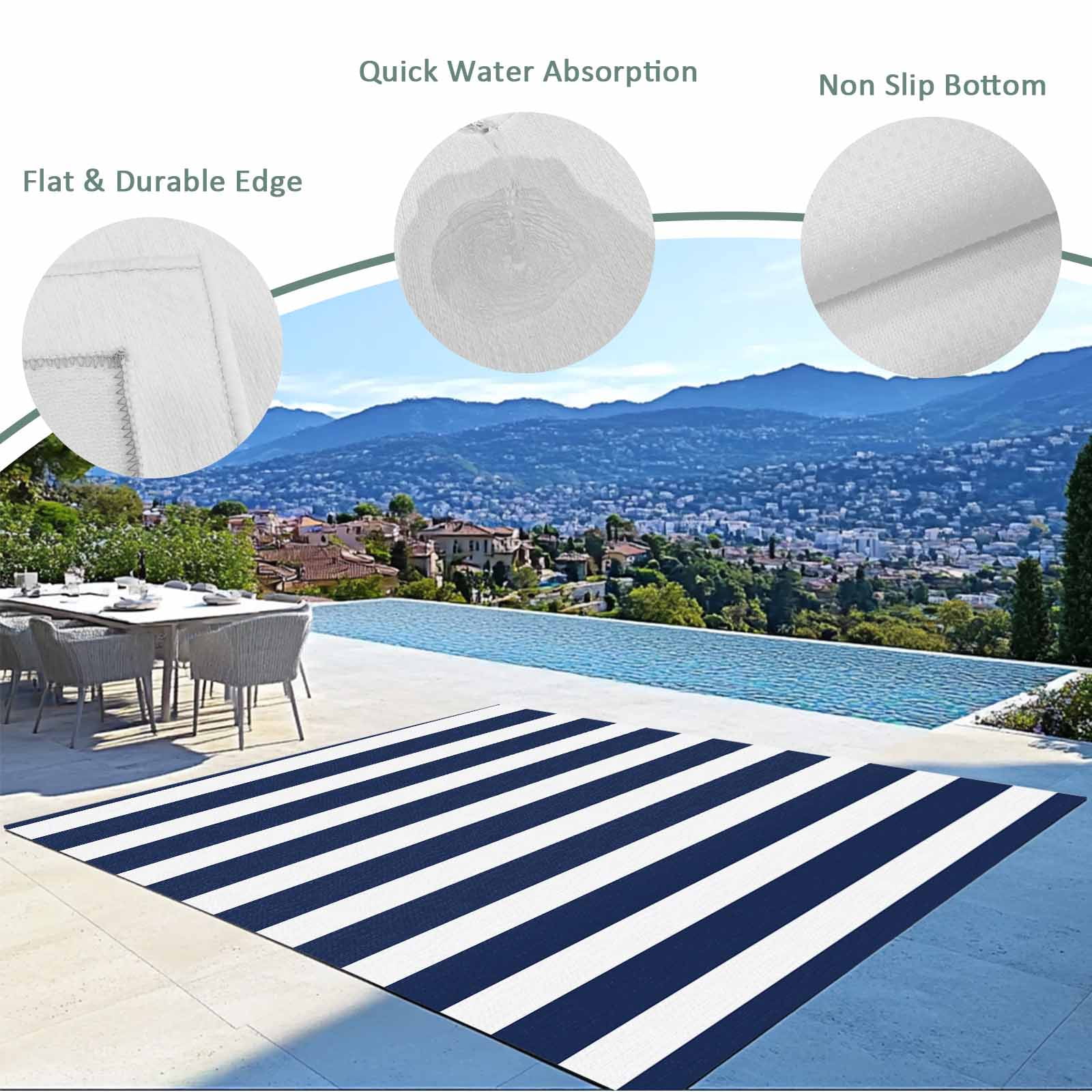 Outdoor Rug 4x6 ft Navy Blue White Geometric Stripes Waterproof Outdoor Patio Rug Mat Non Slip Outside Area Rugs Carpet for RV,Camping,Porch,Deck,Pool,Balconybackyard,Minimalist Modern Art
