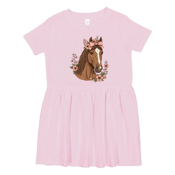 Inktastic Horse Girl Flowered Cute Girls Toddler Dress