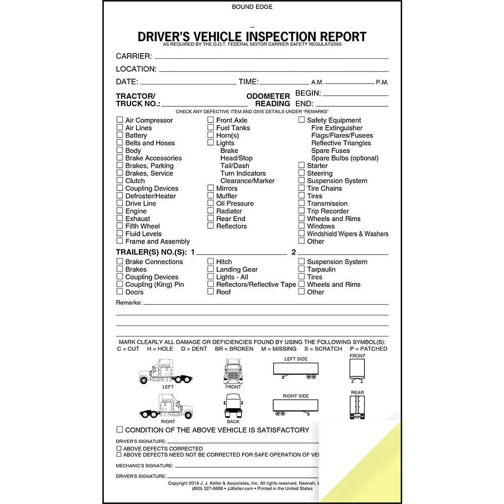 Detailed Driver Vehicle Inspection Report Book with Illustrations 5-pk., 2-Ply Carbonless, 5.5"x9.25", 31 Sets of Forms Per Book