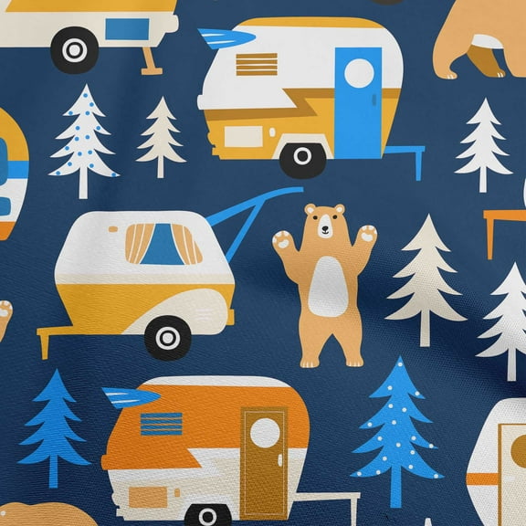 oneOone Cotton Jersey Navy Blue Fabric Camping Hike Point Sewing Craft Projects Fabric Prints By Yard 58 Inch Wide