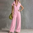 thumbnail image 6 of TEAJOPSUU Womens Cap Sleeve Collared Jumpsuits Zip Front Wide Leg Long Rompers with Pockets Turn Down Collar Summer Casual Daily Wear Pink, 6 of 6