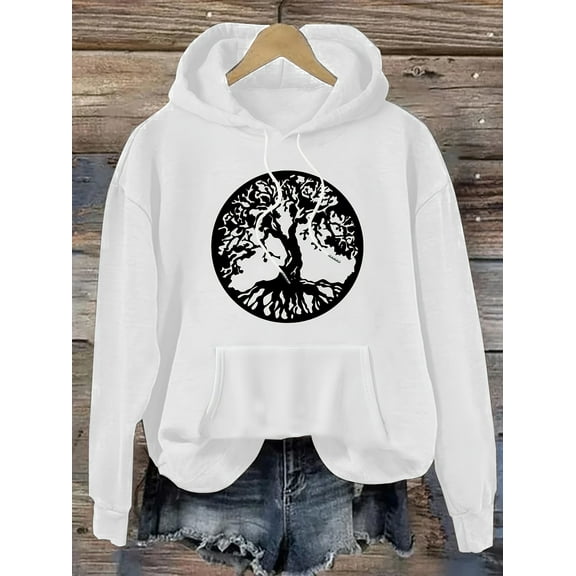 Women's Stylish Hoodie - Loose Fit, Tree of Life Design, Comfortable and Casual