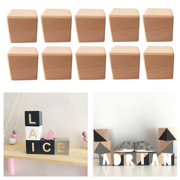 Paquete de 10 bloques de madera, bloques de construcción de juguetes para niños, material didáctico de matemáticas, bloques de madera cuadrados para m Macarena Bloques de madera para manualidades.