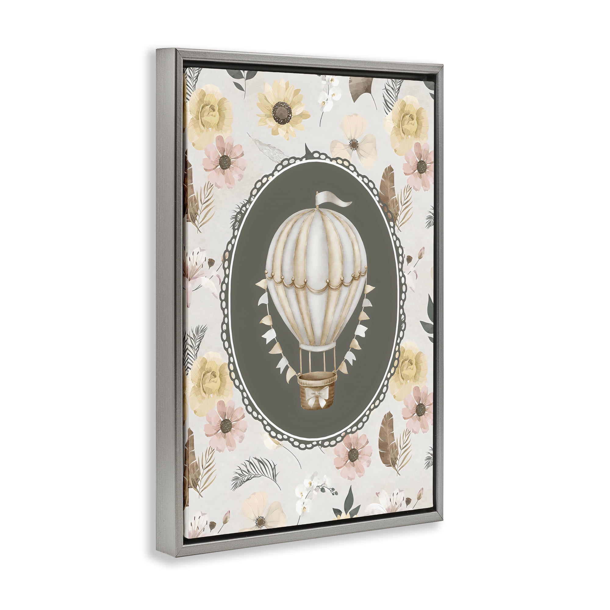 Stupell Industries Sunnyside Balloon over Florals Gray Framed Floater Canvas Wall Art, design by Ink Drop Loft
