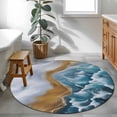 thumbnail image 3 of Small Round Rug 3Ft Washable Non-Slip, Blue Beach Circle Area Rugs for Living Room Bedroom, Summer Ocean Coastal Waves Gradient Abstract Indoor Floor Mats Carpet Runner for Home Decor, 3 of 8