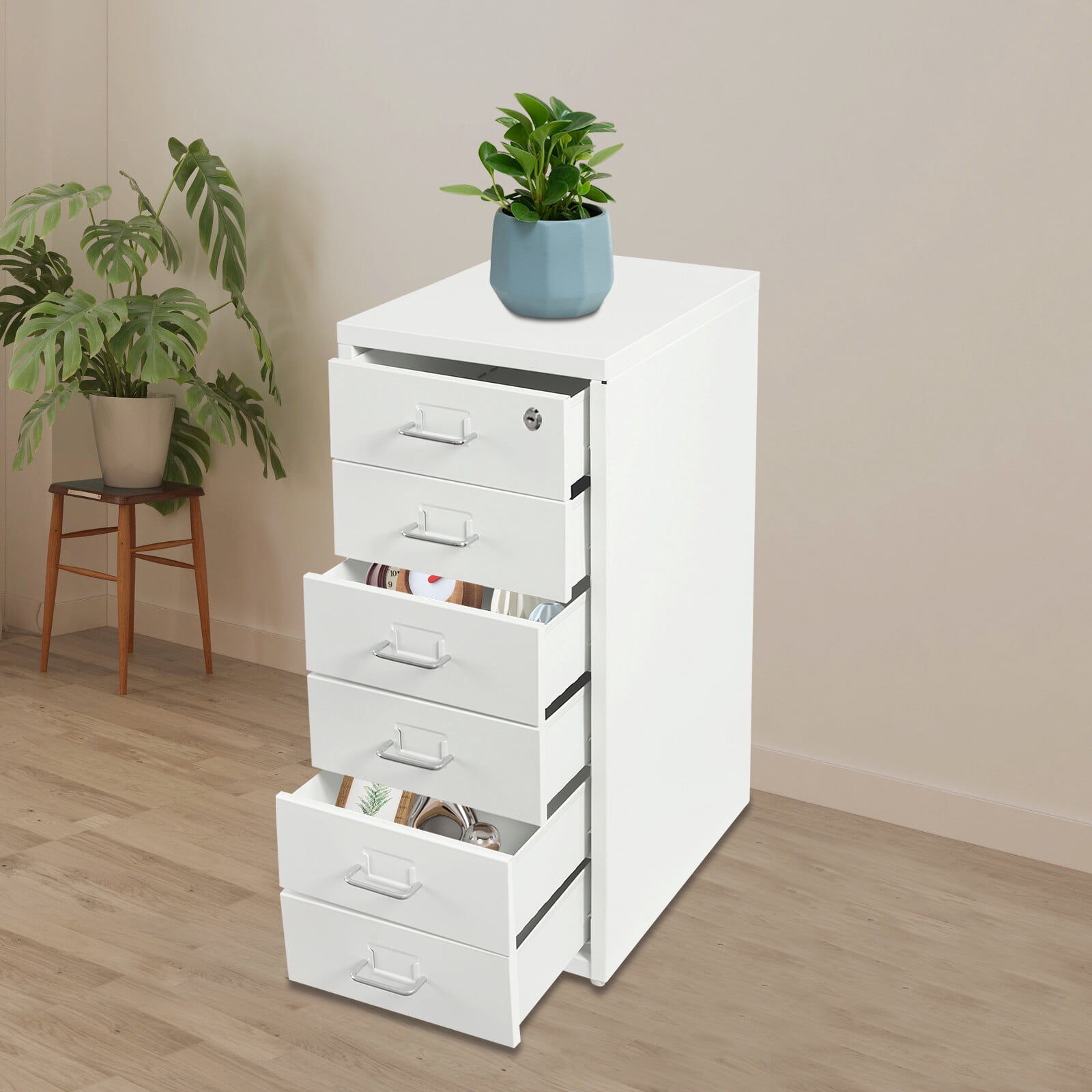 Vertical File Cabinet 6-drawer Filing Cabinet Office Storage Organizer w/Wheels