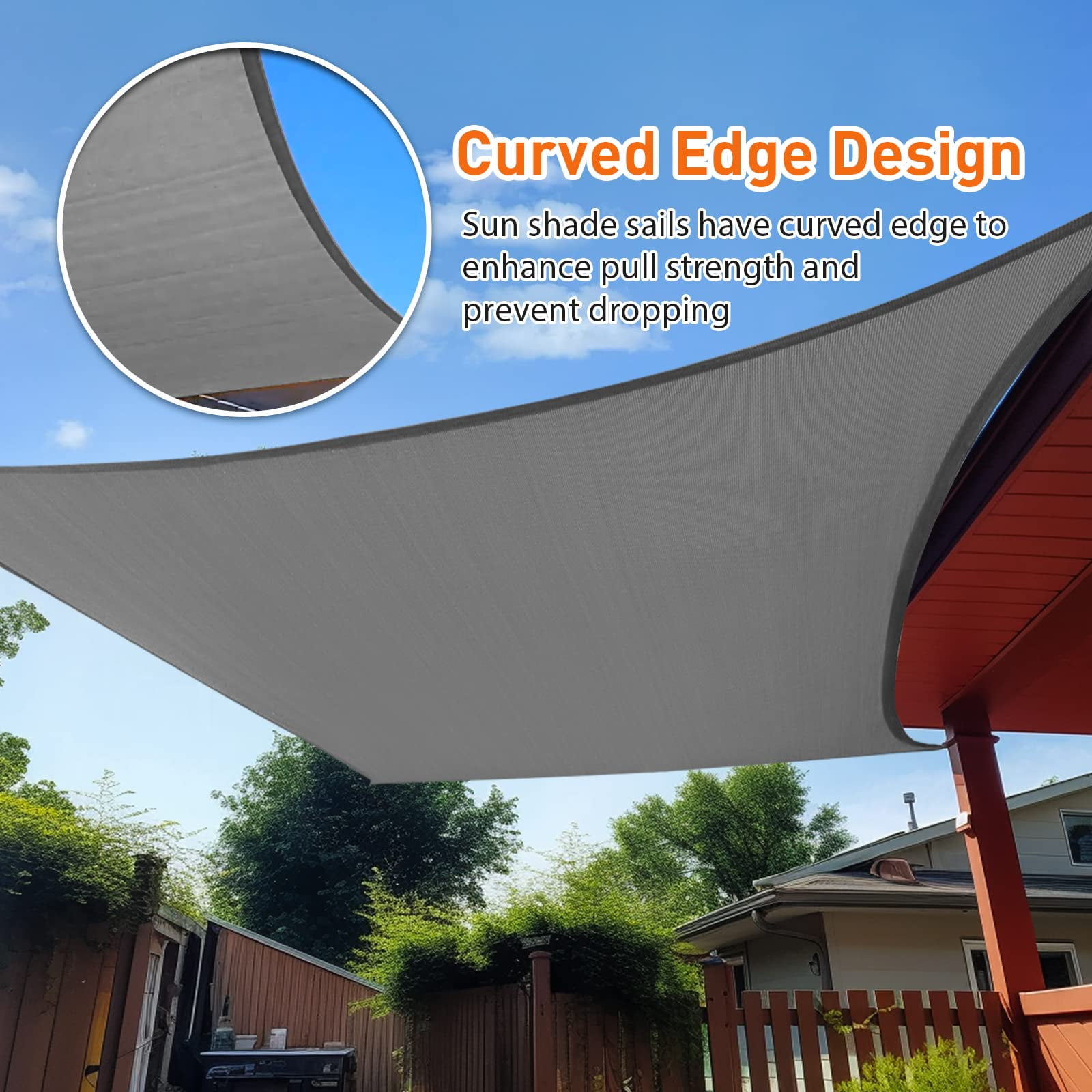 8'X12' HDPE Sunshade Sail, Dark Grey
