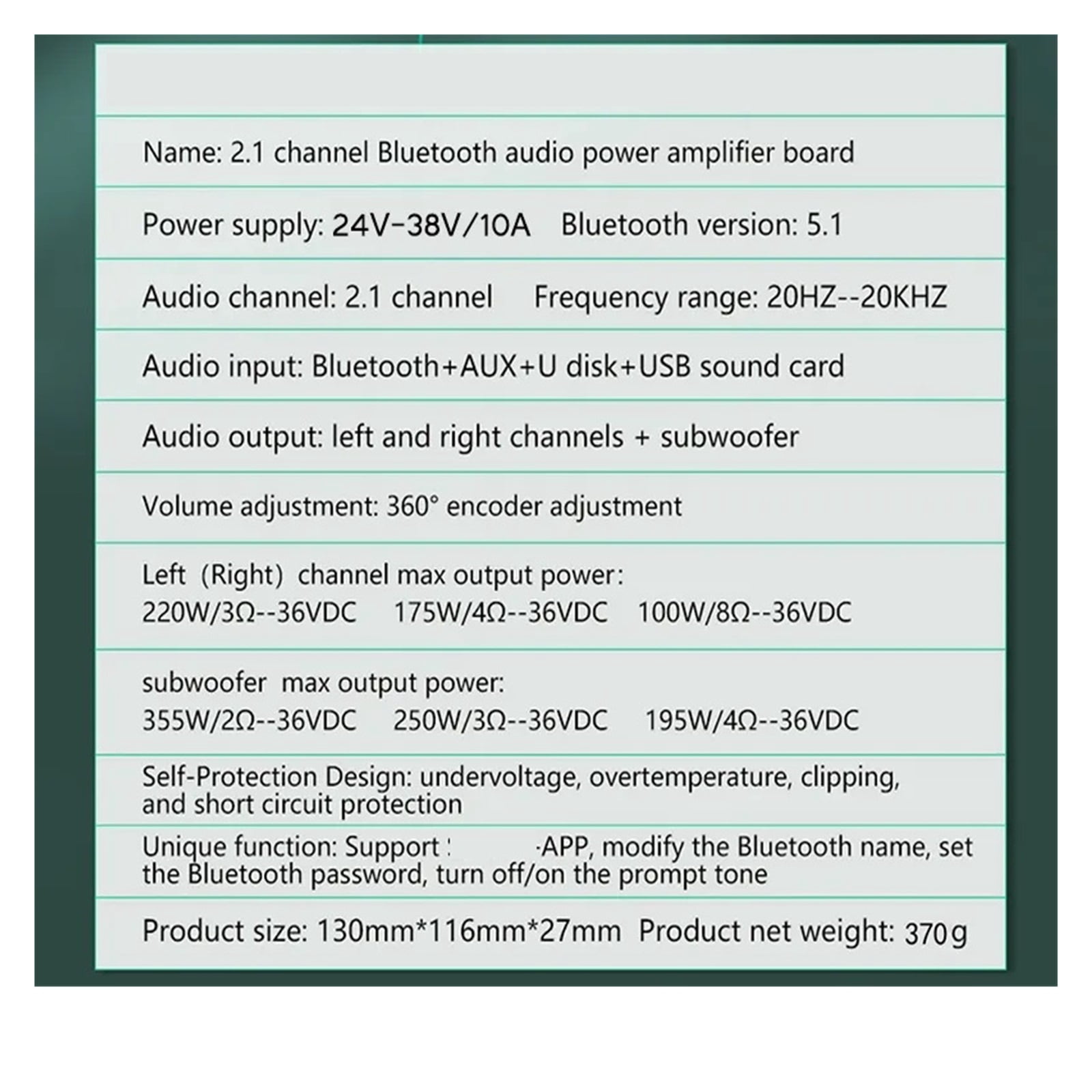 Bluetooth Power Amplifier Board USB Sound Card Subwoofer Theater Stereo Equalizer Amp 2.1 ,Bass & Treble Control