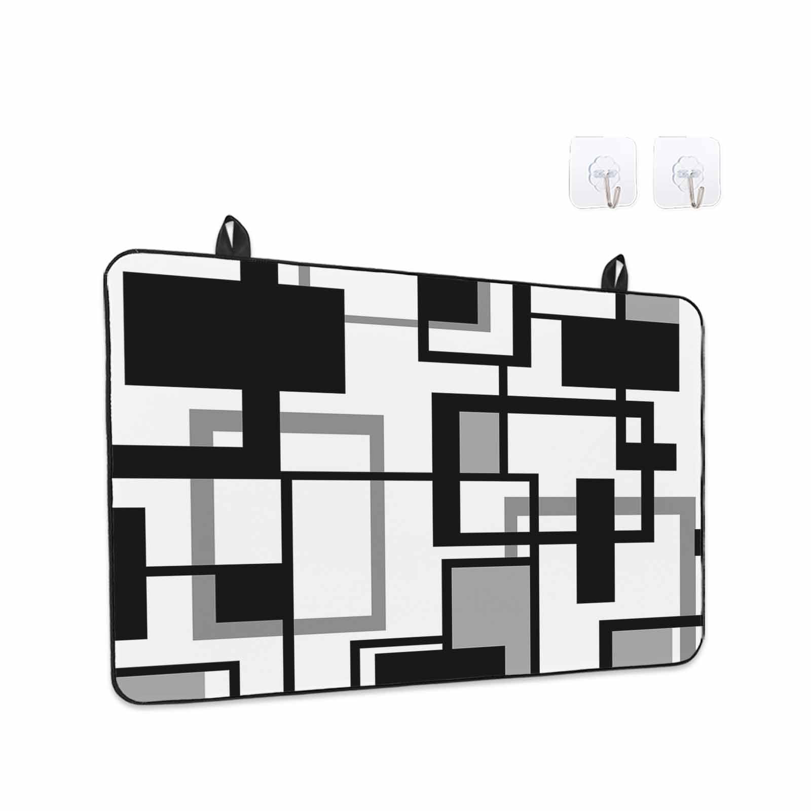 Black Grey Geometric Stove Top Cover for Electric Stove, Heat-proof & Non Slip Glass Top Stove Cover Protector, Modern Abstract Art White Kitchen Flat Cooktop Rubber Mat 24x21 Inches