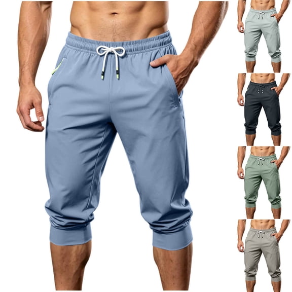 Daiosportswear Men's Drawstring Breathable Outdoor Capris with Zipper Pockets Mint Green XL