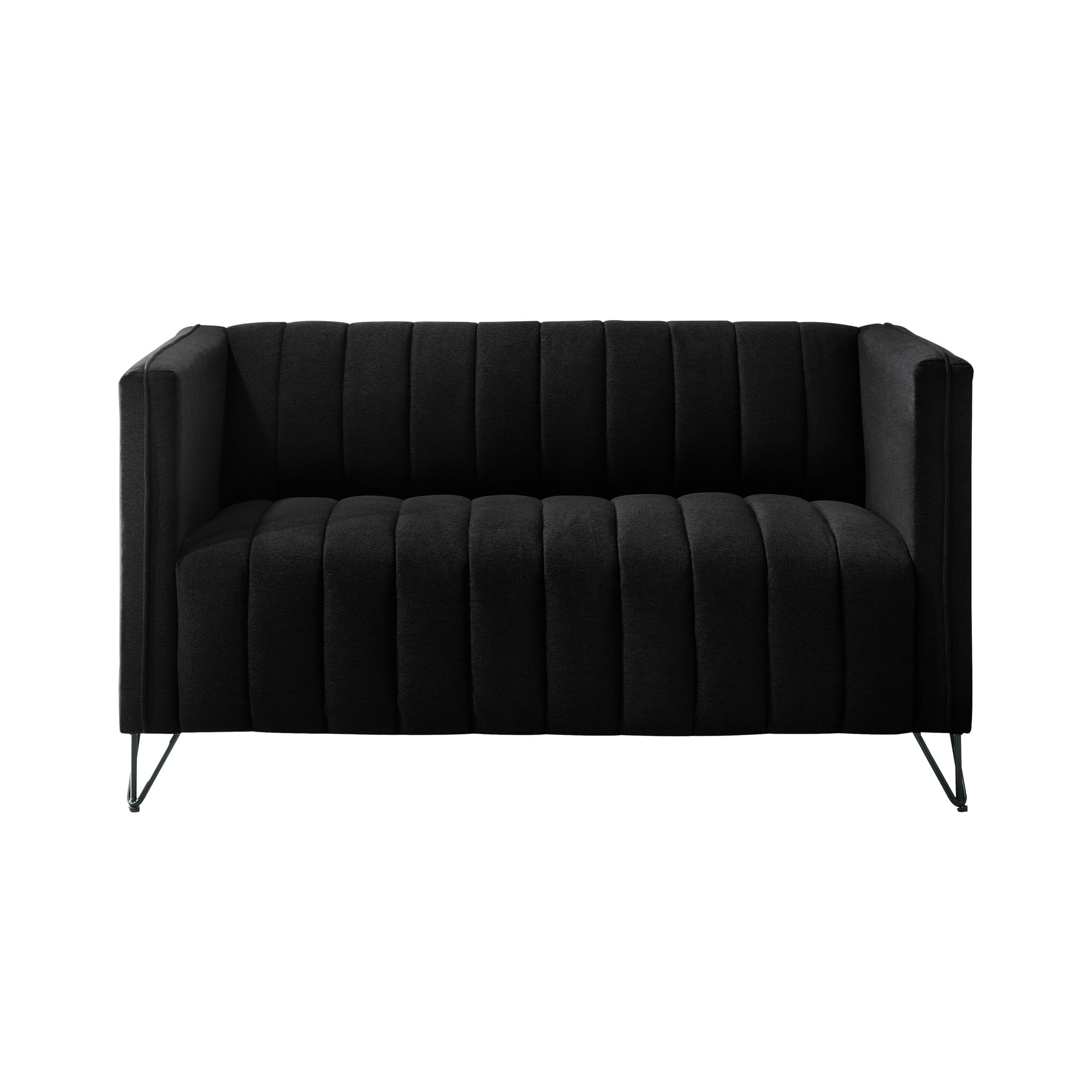 Home Design Kurtis 2-Piece Living Room Set with Square Arm Loveseat and Sofa, Channel-Tufted Upholstery, Black