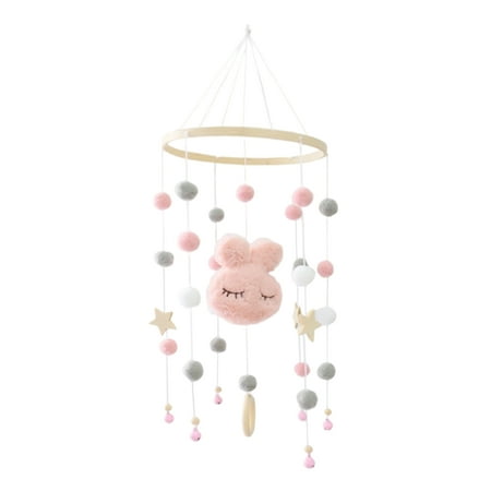 

Ksruee Baby Crib Mobile - Wooden Wind Chime Bed Bell with Felt Balls and Cute Bunny | Mobile Crib Bed Bell for Baby Bedroom Ceiling Nursery Room (Pink & White)