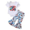 thumbnail image 3 of Ymyiu Girls Summer Sets Casual Girls Clothing Set Short Sleeve Prints Romper Bodysuit Pants Headbands Outfits Set for Girl 3 6 Months (Blue,3-6 Months), 3 of 7