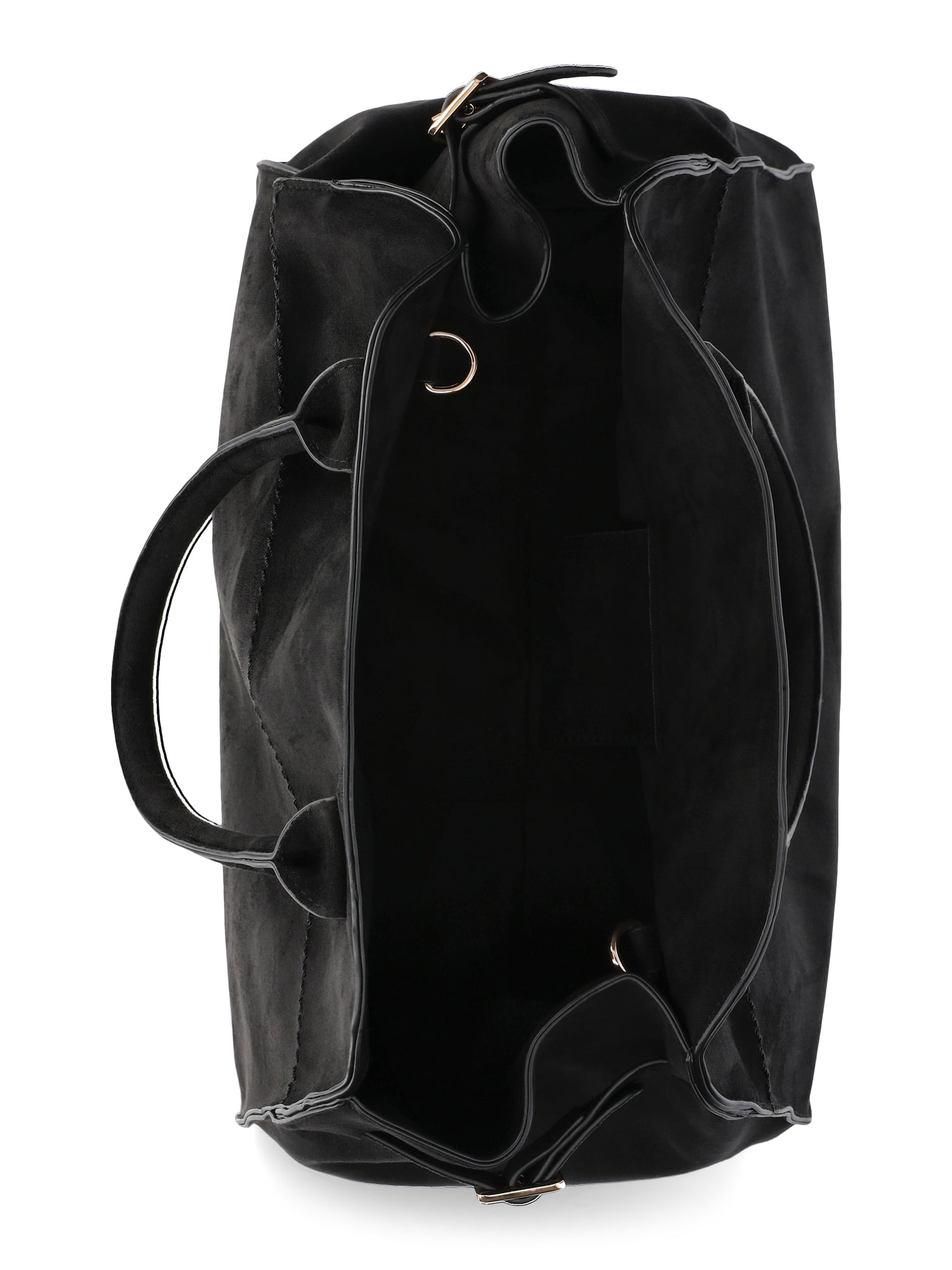 Time and Tru Women's Sage Satchel Soft Faux Suede Tote Bag, Black