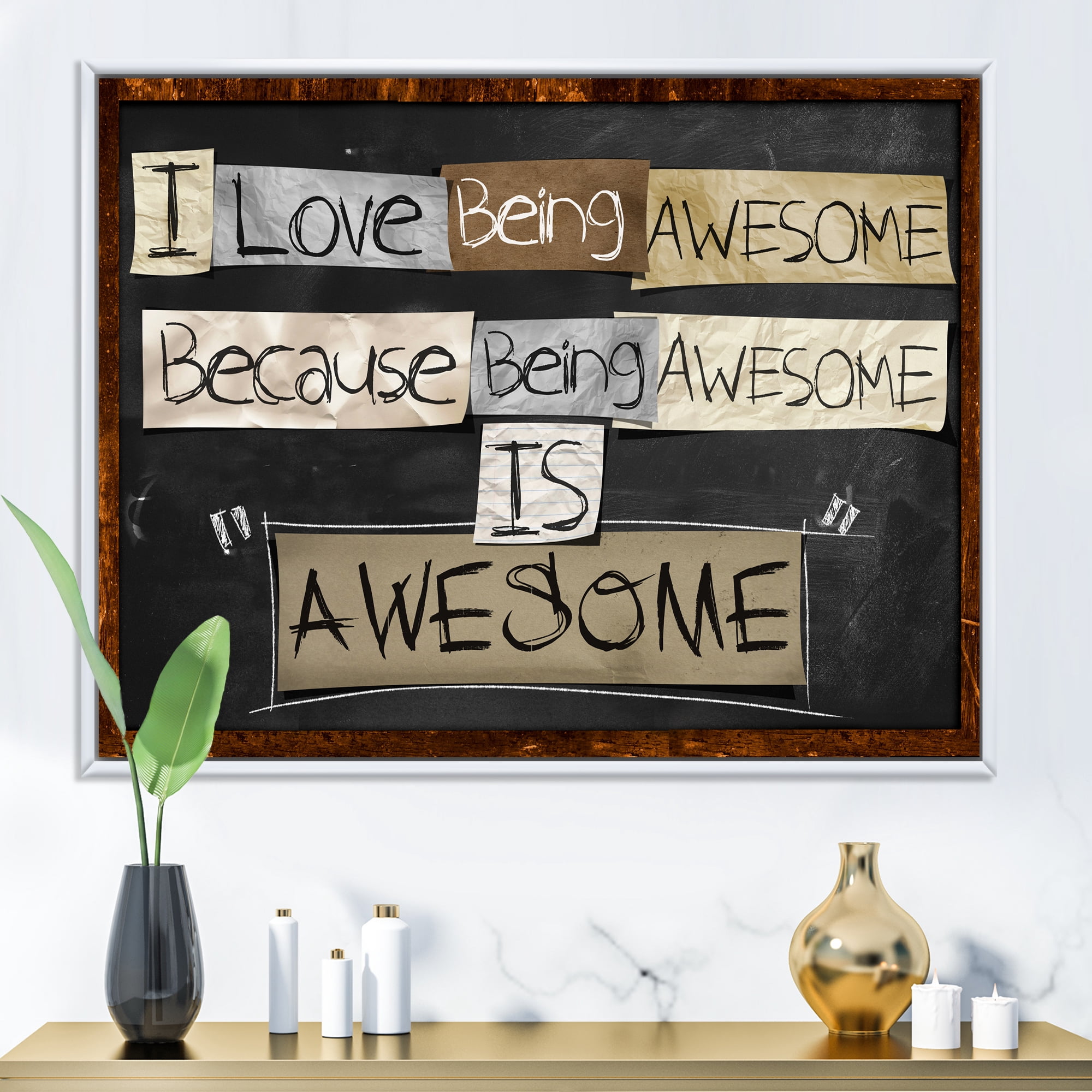 Designart 'I Love Being Awesome School Quotes' Rustic Framed Canvas Wall Art Print