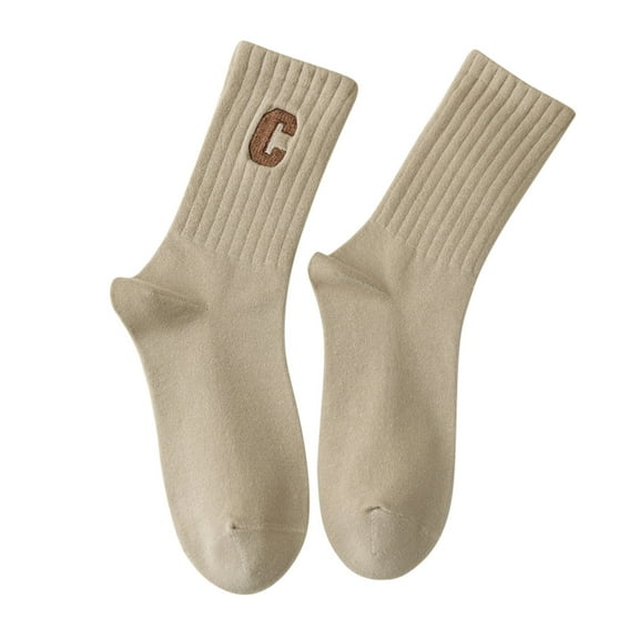 JDEFEG Socks for Women Womens Stockings Ladies Combed Cotton Embroidered Letter Big C College Style Sports Socks Socks Thigh High Lace Socks Ankle Socks Scrunch Socks Polyester,Cotton Khaki