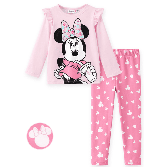 Disney Minnie Mouse Girls Shirts Pink Ruffle Top Printed Leggings 2 Piece Outfit Toddler Kids 2T
