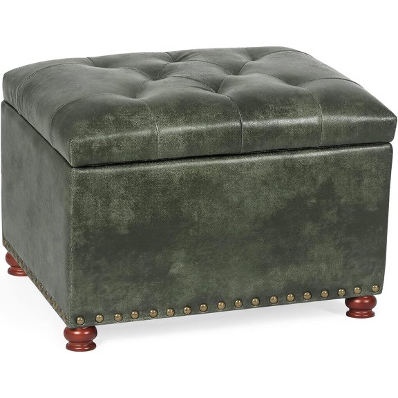 ZXNYH 24 Inch Modern Tufted Storage Ottoman Bench, PU Leather Lift Top Upholstered Rectangular Footstool for Living Room Bedroom