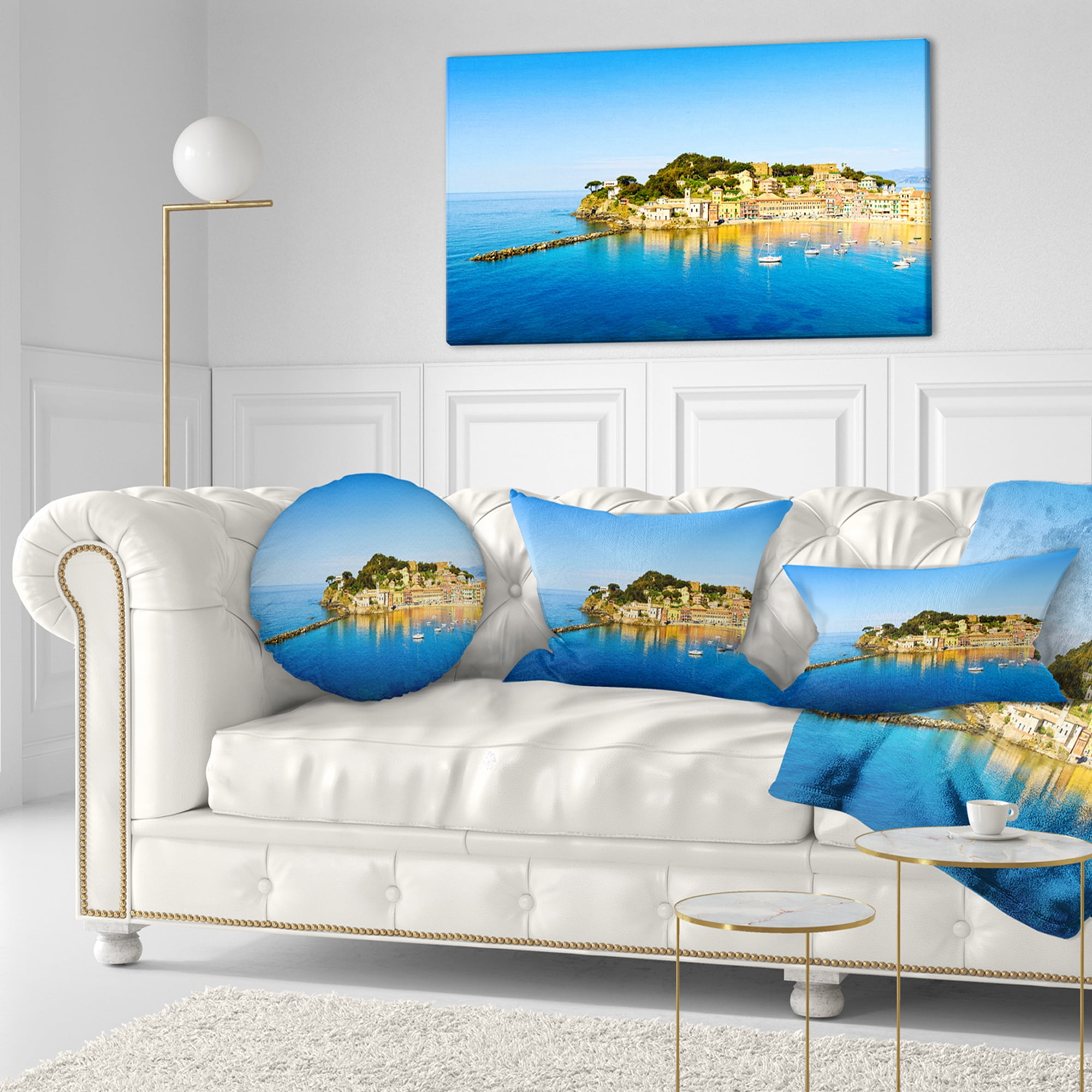 Designart Sestri Levante Silence Bay Sea - Seashore Throw Pillow - 12x20