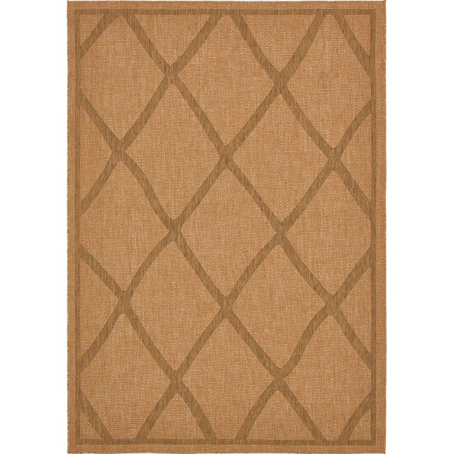 Unique Loom Trellis Collection Area Rug-Geometric Lattice Design, Moroccan Inspired for Indoor/Outdoor Décor, 7 ft x 10 ft, Light Brown/Brown