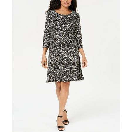 Karen Scott Women's Floral Print Swing Dress Black Size Petite Medium